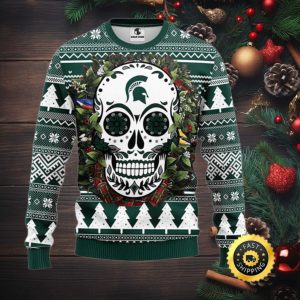 NFL Michigan State Spartans Skull Flower Ugly Christmas Ugly Sweater